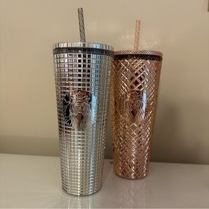 🎁NEW • Starbucks Silver & Rose Gold Metallic Jeweled Tumblers SET OF TWO